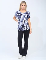 Abstract Brush Strokes Top With Cap Sleeves and Round Neck by Vamp