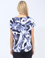 Abstract Brush Strokes Top With Cap Sleeves and Round Neck by Vamp