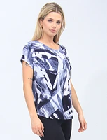 Abstract Brush Strokes Top With Cap Sleeves and Round Neck by Vamp