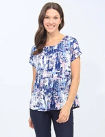 Paint Print Stretchy Cap Sleeves Round Neck Tunic By Vamp