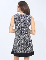 Black And White Floral Print Stretch Sleeveless Dress By Vamp