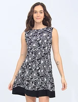 Black And White Floral Print Stretch Sleeveless Dress By Vamp