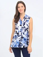 Pleated Floral Sleeveless A-Line Top by Vamp