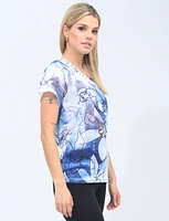 Short Sleeve Floral Top With Scallop Trim By Moffi