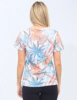 Vibrant Short Sleeves Floral Print Top with Lace Detail by Moffi