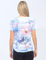 Floral Short Sleeve Top with Gather on One Side By Moffi