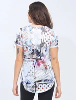 Flawless Abstract Floral Design Top with Tied Short Sleeves by Moffi