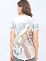 Abstract Water Colour Print V-Neck Short Sleeve With Ties Top By Moffi