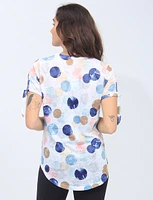 Polka Dot V-Neck Top with Short Sleeves by Moffi