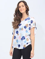 Polka Dot V-Neck Top with Short Sleeves by Moffi