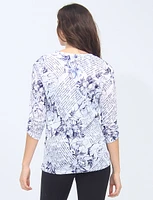 Button-up V-neck Top With Graphic and Floral Print by Moffi