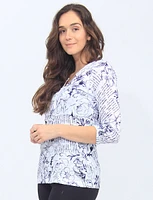 Button-up V-neck Top With Graphic and Floral Print by Moffi