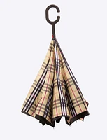 Versatile Plaid Upside-Down Beige Umbrella By Up-Brella