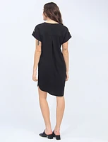 Chic V-Neck Short Sleeve Straight Cut Dress by Devia