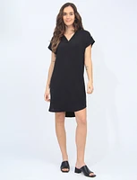 Chic V-Neck Short Sleeve Straight Cut Dress by Devia