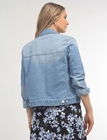 Light Wash Stretchy Denim Jacket with Patch Pockets by Baccini