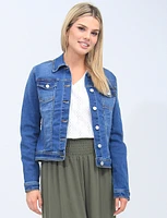 Mid Wash Cropped Stretchy Denim Jacket by Baccini