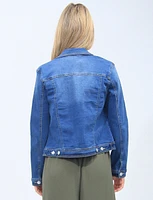 Mid Wash Cropped Stretchy Denim Jacket by Baccini