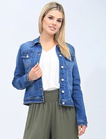 Mid Wash Cropped Stretchy Denim Jacket by Baccini