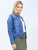 Mid Wash Cropped Stretchy Denim Jacket by Baccini