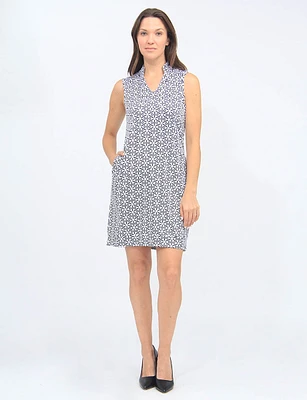 Black and White Print Sleeveless V-neck Standing Collar Dress By Tango Mango