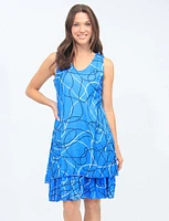 Blue Sleeveless Two-Tiered Printed V-neck Dress By Tango Mango