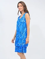 Blue Sleeveless Two-Tiered Printed V-neck Dress By Tango Mango
