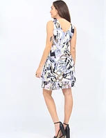 Sleeveless V-neck Two-tier Abstract Print Dress By Tango Mango