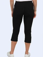 Pull-On Capri Leggings with Button Side Slits by Amani Couture