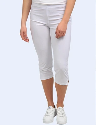 Pull-On Capri Leggings with Button Side Slits by Amani Couture