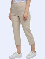 Chic Pull-On Faux Pocket Side Slit Capris By Amani Couture