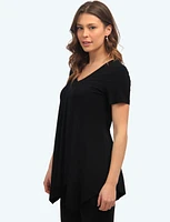 Short Sleeve V-Neck Frill Top with Asymmetrical Pointed Hemline by Amani Couture