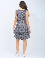 Sleeveless Adjustable Bubble Skirt Black And White Print Dress By Tango Mango