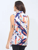 Sleeveless Button-Front Abstract Paint Print and Side Pockets Top by Tango Mango