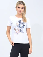 Abstract Floral Printed Short Sleeve Top with Rhinestones By Beta's Choice