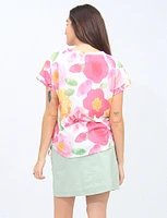 Printed Floral Short-Sleeve Adjustable Drawstring Waist Tee By Devia