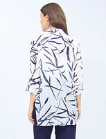 Long Button-Front 3/4 Sleeve Black And White Printed Collared Shirt By Goa