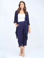 Chic Long Draped Open Front 3/4 Sleeve Flowy Cardigan By Goa