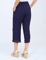 Loose Fit Two Tier Woven Solid Elastic Waistband Capri By Goa