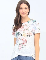 Floral Print Short Sleeve Asymmetrical Button Hem Top By Beta's Choice