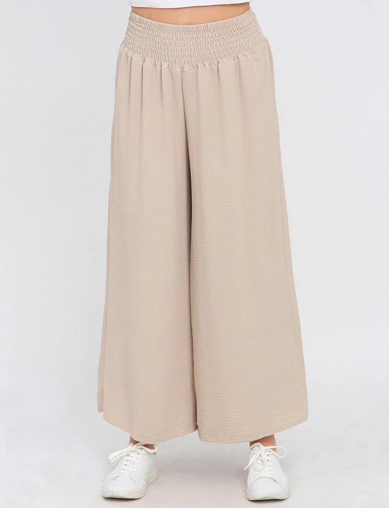 Chic Crinkle Flowy Wide Leg Pant With Elastic Waist Band By Froccella