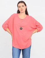 Flowy Crinkled Top with Necklace and Adjustable Sleeve by Froccella