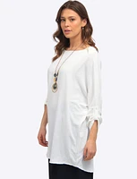 Long Crinkled Loose Fit Round Neck Tunic with Chic Necklace by Froccella