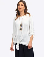 Long Crinkled Loose Fit Round Neck Tunic with Chic Necklace by Froccella