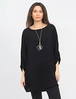 Long Crinkled Loose Fit Round Neck Tunic with Chic Necklace by Froccella