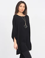 Long Crinkled Loose Fit Round Neck Tunic with Chic Necklace by Froccella