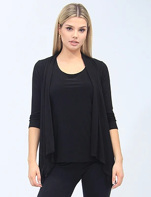 Pointelle Knit Shrug With 3/4 Sleeves And Draped Open Front By Vamp