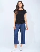 Textured Solid Cap Sleeves T-Shirt with Left Side Buttons by Mandy Evans