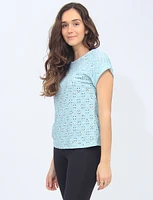 Textured Floral Eyelet design T-Shirt with Cuffed Cap Sleeve by Mandy Evans