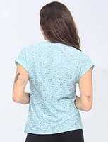 Textured Floral Eyelet design T-Shirt with Cuffed Cap Sleeve by Mandy Evans